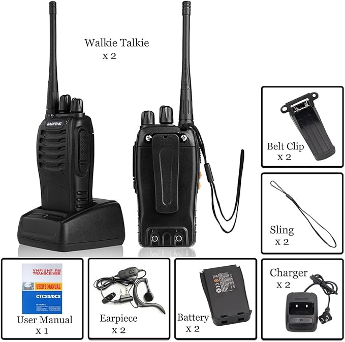Baofeng Walkie Talkies bf-888s Rechargeable Two-Way Radios for Adults Long Range Handheld Communicator Professional UHF Interphone 2 Pack Walky Talky Set with Earpiece,Li-ion Battery and Charger