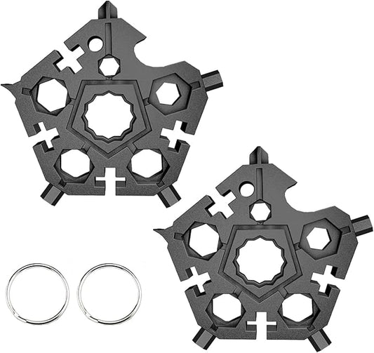 2PCS 23-in-1 Portable Carbon Steel Snowflake Multi Tool with Key Ring,Hand Tool Portable,Bottle Opener,Flat Phillips Screwdriver,Wrench Kit for Adventure Camping Travel Tool (Black-2pcs)