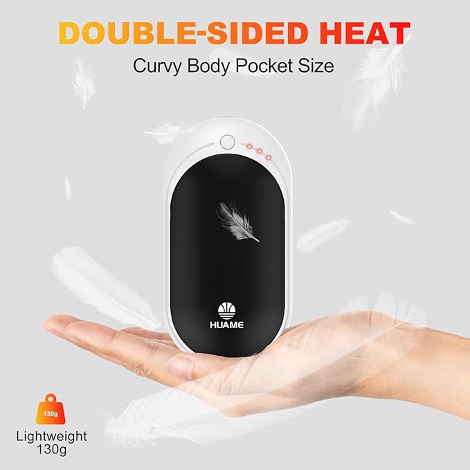 Hand Warmers Rechargeable, Portable Electric Pocket Heater, Reusable USB Hand Warmer with 5200mAh Power Bank, 3 Heat Settings, Winter Essentials for Men Women Hiking, Camping, Skiing