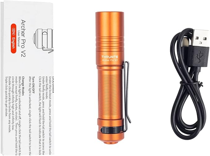 ThruNite Archer Pro V2 EDC Flashlight - 950 Lumens, USB-C Rechargeable, Tail Switch LED Penlight for Camping, Outdoor & Emergency - Cool White (Orange)