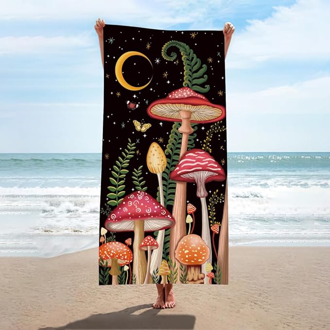 Microfiber Oversized Lightweight Thick Mushroom Beach Towel 71"x31.5" XL Extra Large Terry Sand Free Towels Travel Swim Pool Yoga Gym Camping for Women Men Beach Essentials Accessories Vacation Gift