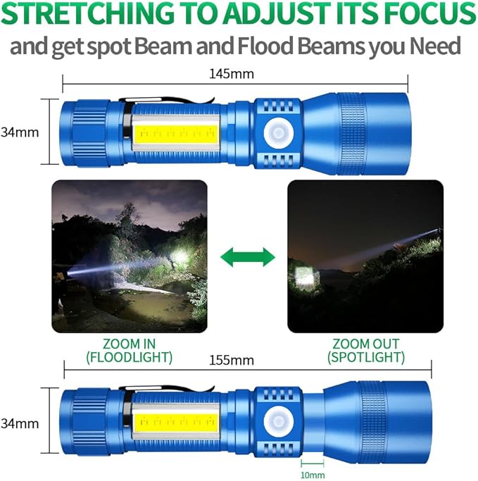 Black Light Flashlight, 3 in-1 Rechargeable Flashlights, UV Light Magnetic LED Flashlight High Lumens, 7 Mode Camping Waterproof Flashlight for Pet Urine Detection (1pack Blue)