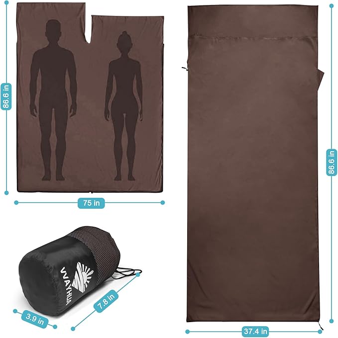 Sleeping Bag Liner, Sleep Sack Travel Sheets, Two-Way-Zipper Expose Feet Separately, Portable Single Camping Sheet for Hotel,Hostels,Business Trips