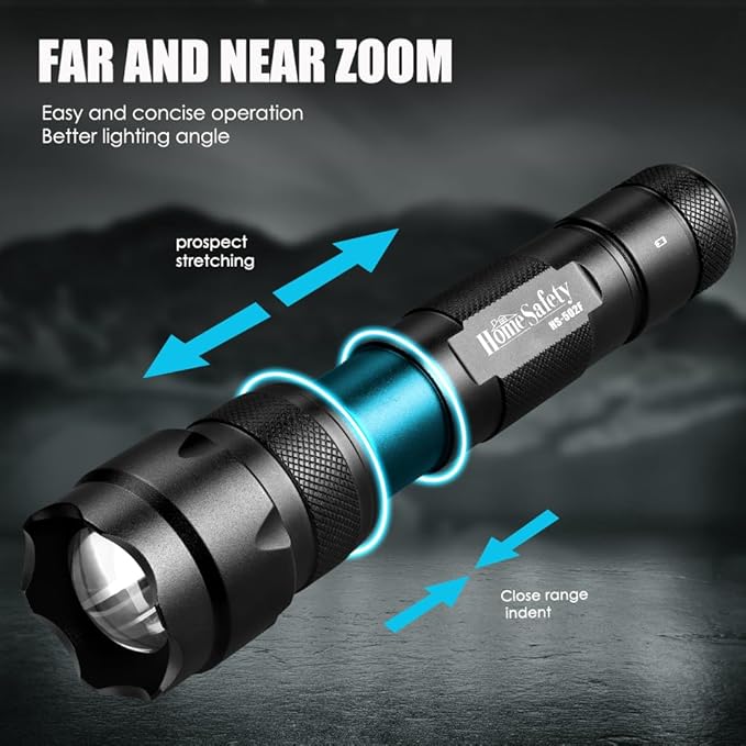 Home Safety 502F Small Tactical Flashlight with Holster, Single Mode Zoomable Pocket LED Flashlight High Lumen Duty Flash light, IPX65 Waterproof, EDC Flashlight for Camping, Hiking, Emergency