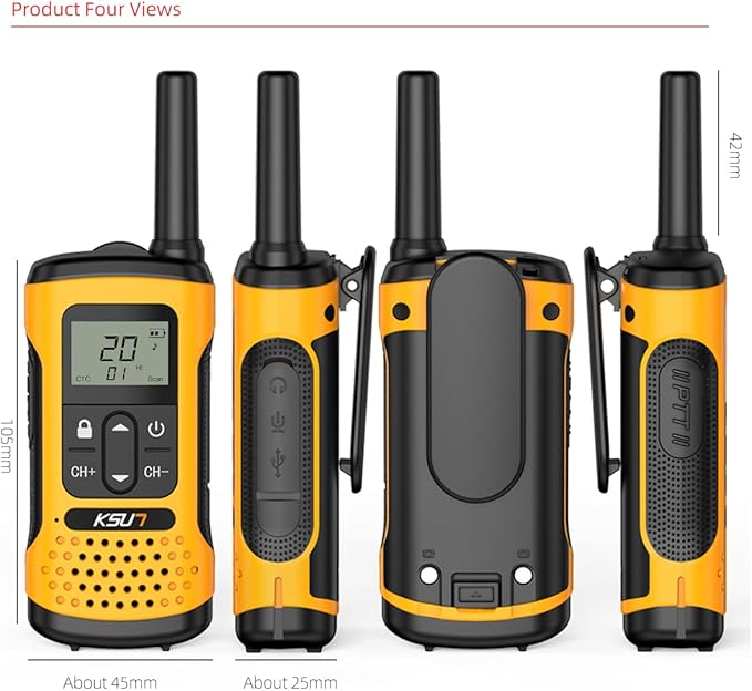 KSUN Walkie Talkies for Adult, 22 FRS Channels, LCD Screen, NOAA Weather Alarm, Rechargeable Battery, Long Range,Yellow, Portable for Cruise Camping Hiking GZ32Plus (2 Pack)