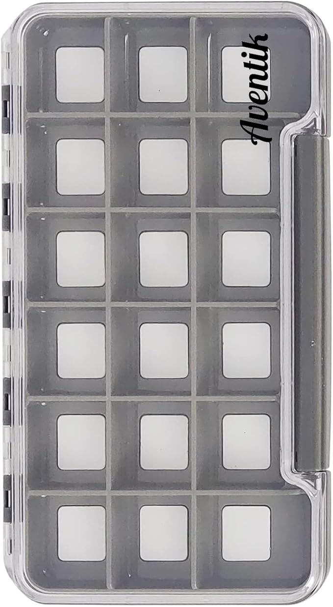 Waterproof Fly Fishing Boxes Supper Slim Fishing Tackle Storage Transparent Easy Grip Foams Multi Magnetic Compartments Fishing Tackle Storage Trags 7.36"X4.02"X0.63"(Grey-18C)