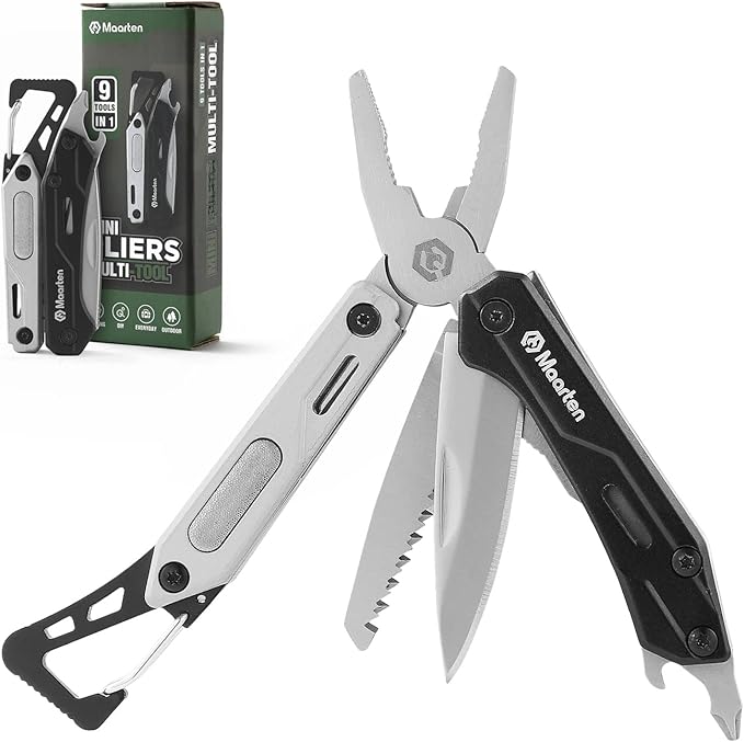 Maarten Multitool, 9-in-1 Stainless Steel Multi Tool Pocket Knife with Screwdriver, Self-locking Multitool Pliers, Survival, Bottle Opener, Camping, Hiking, Simple Repair