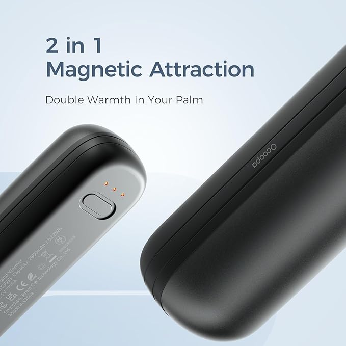 OCOOPA Hand Warmers Rechargeable 2 Pack, Electric Magnetic Handwarmers 5200mAh, Portable Pocket Heater, UL Certified, USB-C, Tech Gifts for Camping, Raynauds, Father‘s Day Gifts, UT2S Mini