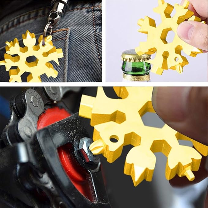 3 Pack Snowflake 18-in-1 Multi Tool, Stainless Steel Snowflake Bottle Opener/Flat Phillips Screwdriver Kit/Wrench, Durable and Portable to Take (3 colours)