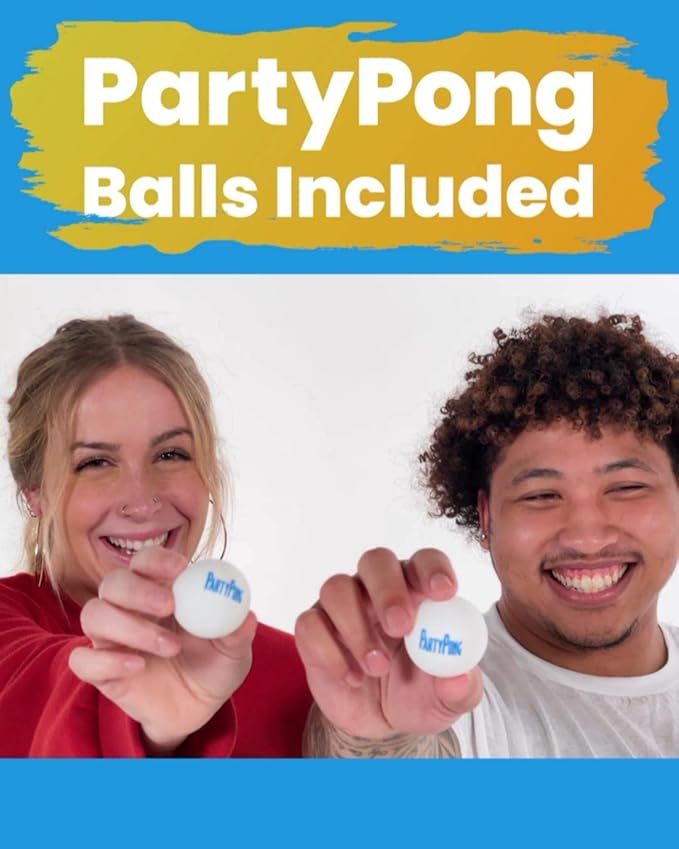PartyPong 8-Foot Folding Pong Table w/LED Lights, Erasable Markers & Pong Balls - Black Erasable Surface