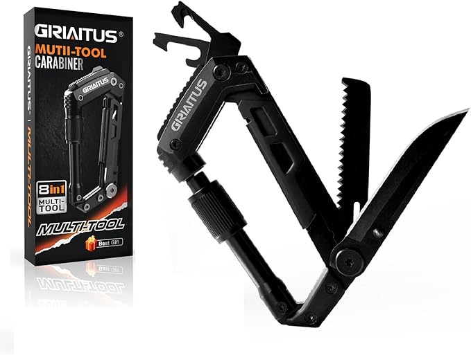 8-in-1 Multi-tools Carabiner with Pocket Knife - Essential for Hiking and Camping Fun, Gear Up for Outdoors