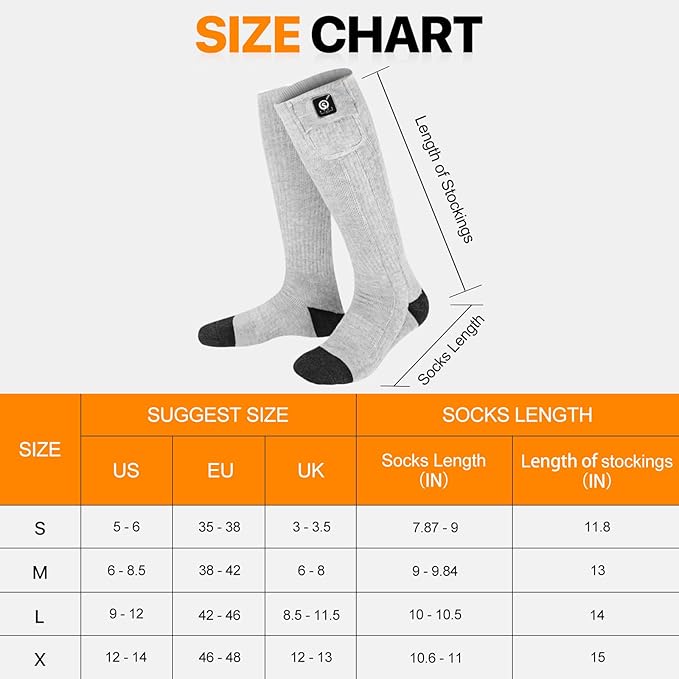SNOW DEER Heated Socks for Men Women, 7.4V Rechargeable Battery Electric Socks, Heated Ski Socks for Hunting Fishing Camping Hiking Skiing Foot Warmer