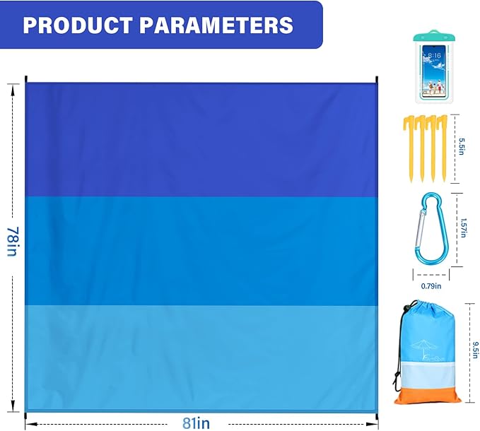 Beach Blanket Oversized Extra Large 78" X 81",Waterproof Sandproof Beach Blanket 1-7 Adults Lightweight Durable for Travel Camping Hiking Picnic