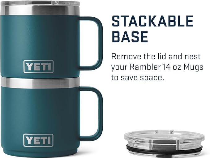YETI Rambler 14 oz Stackable Mug, Vacuum Insulated, Stainless Steel with MagSlider Lid, Agave Teal