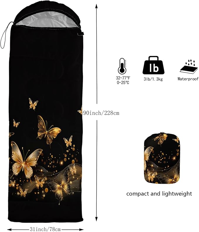 AILONEN Cartoon Fox Camping Sleeping Bag for Boys Girls Adults,Lightweight & Waterproof,3 Season Warm & Cold Weather,Portable,Kawaii Fox Printed Sleeping Bag,Traveling,Camping,Hiking