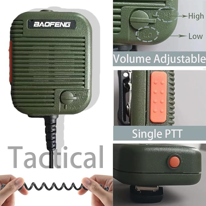 BAOFENG UV-5R Tactical Microphone Speaker Volume Adjustable Handheld for GMRS Ham Radio BF-F8HP UV-82 BF-888S