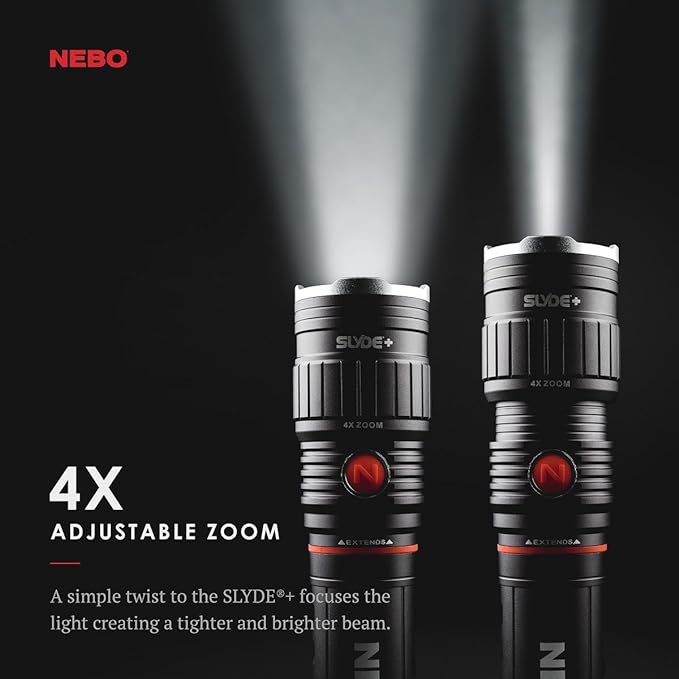 NEBO SLYDE+ Tactical LED Flashlight, Powerful 400-Lumen Bright Camping Flashlight with Slide-To-Reveal Work Light, Red Hazard Light & Magnetic Base