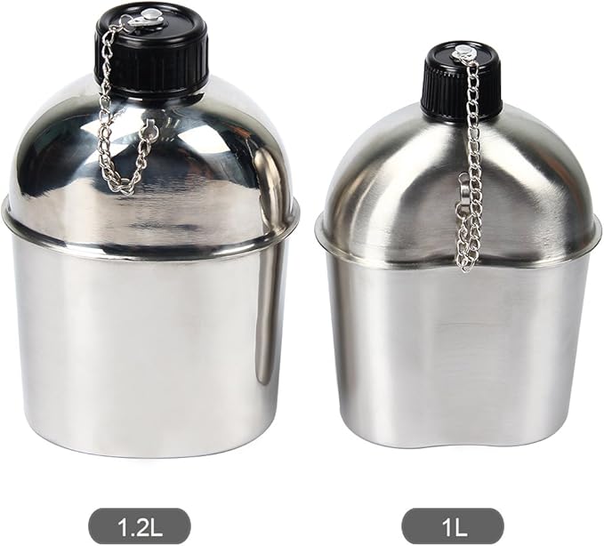 1.2QT Portable Water Bottle Stainless Steel Military Canteen with Cup Green Bag Outdoor Sport Camping Hiking Travel