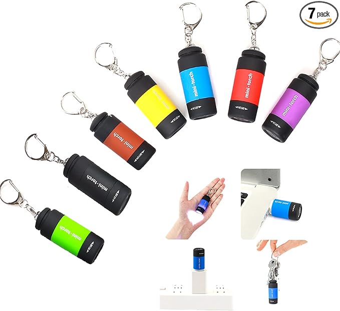 Mini Flashlight Keychain Rechargeable, Colorful Small LED Flashlight Torches for Kids/Adult Hiking Camping,Waterproof Pocket Flashlight for Kids for Backpack,(7 Pack)