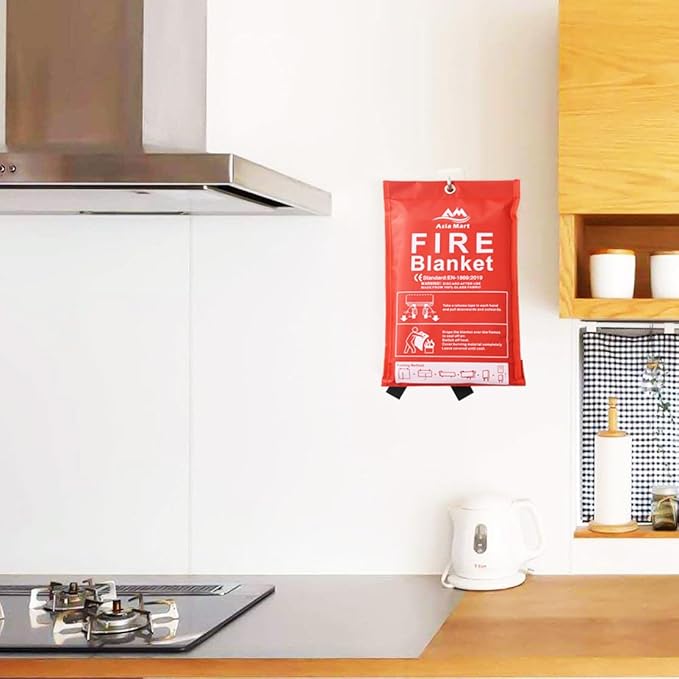 Fire Blanket (39" x 39") Fiberglass Emergency Fireproof Gear, Flame Retardant Protection for Home and Kitchen with Hook and Gloves.