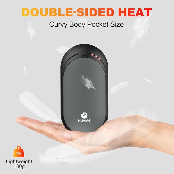Hand Warmers Rechargeable, Portable Electric Pocket Heater, Reusable USB Hand Warmer with 5200mAh Power Bank, 3 Heat Settings, Winter Essentials for Men Women Hiking, Camping, Skiing