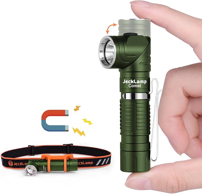 90 Degree EDC Flashlight, 1200 High Lumens Magnetic Flashlight with Clip, 6 Modes Rechargeable Led Headlamp, Pocket Tactical Flashlight for Working, Camping(Battery Included)