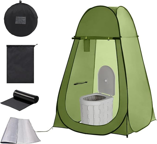 Portable Toilet and Privacy Tent for Adults, Pop Up Potty Tent Outdoor Portable Toilet for Camping with 15 Toilet Bags, Mat, Pop-up Tent for Toilet, Travel, Changing