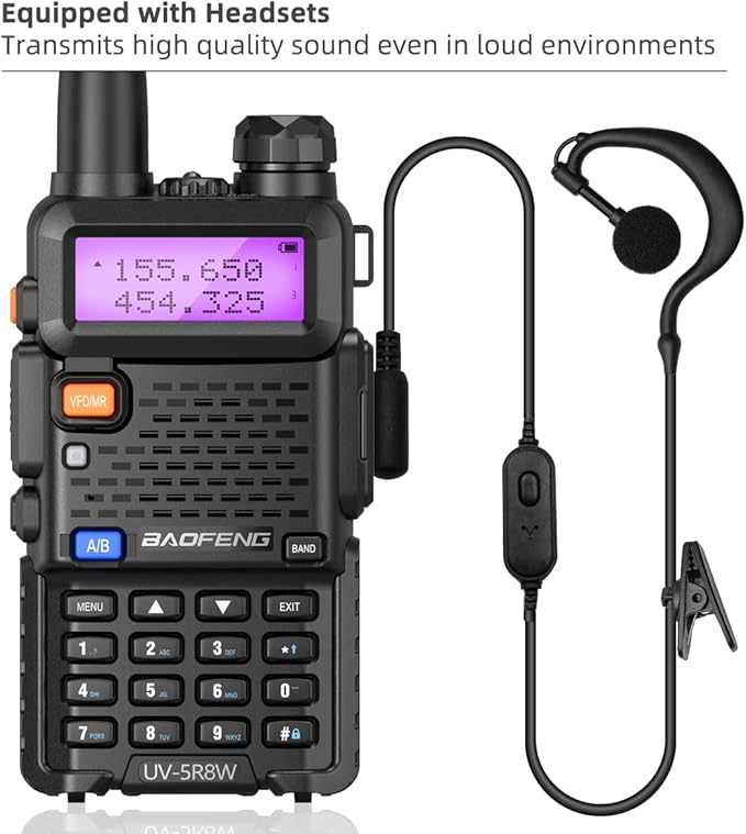 Baofeng UV-5R 8W Ham Radio Handheld Long Range UV5R Two Way Radio with Double Battery Extra Programming Cable Speaker Mic Rechargeable Walkie Talkies (Black-8W 1Pack Full Kits)