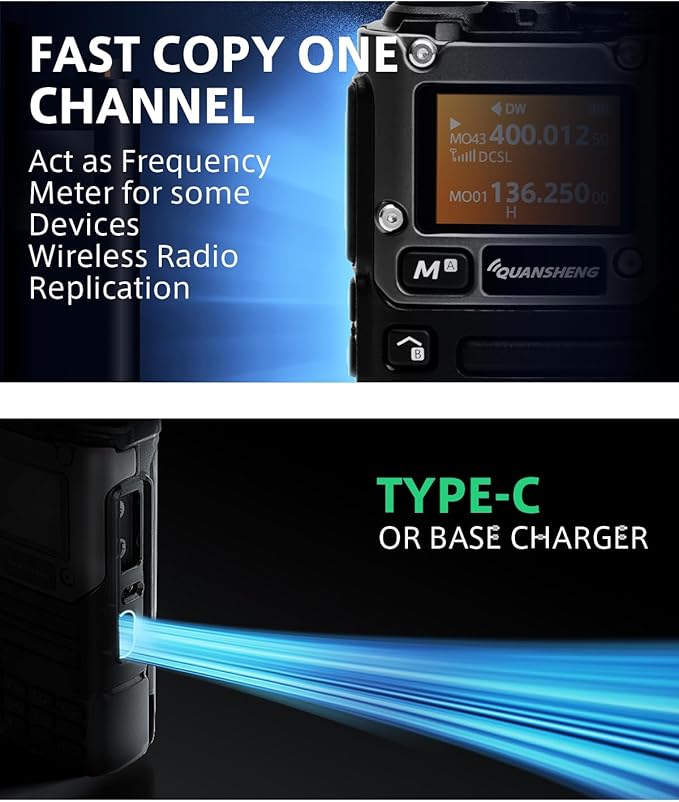 K6 UVK5(8)AM/FM/DTMF walkie Talkie 200Three Frequency Receiving walkie Talkie NOAA Weather Forecast, with Flash Replication Frequency Tpye-C LCD Display for Hiking Camping Trip Two-way radio
