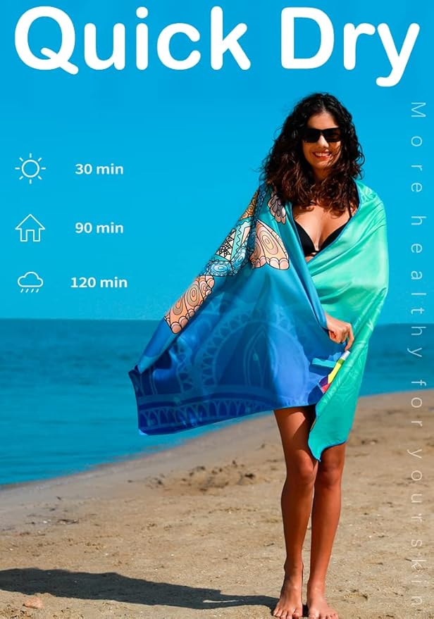 4 Pack Microfiber Thin Lightweight Beach Towel Sand Free Quick Dry Absorbent Compact Towels for Swimming Pool Camping Beach Accessories Large Easy Pack Travel Things for Vacation Essentials Adult Gift