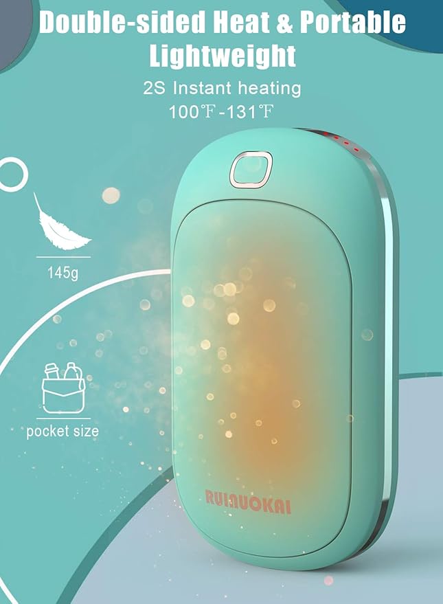 Hand Warmers Rechargeable, 5200mAh Electric Portable Pocket Hand Warmer Heater Pocket Warmer Dual-Sided Quick Heating Great for Outdoor Fishing Hunting Golf Camping Gifts for Men Women