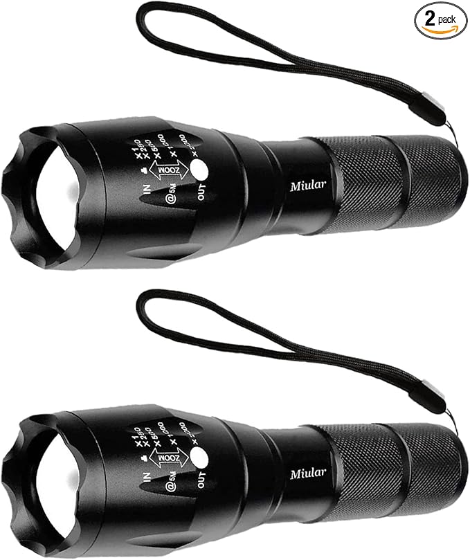 2 Pack LED Tactical Flashlight Military Grade 5 Mode High Lumens Zoomable Flashlights Portable Handheld Flash Lights for Camping Outdoor Emergency
