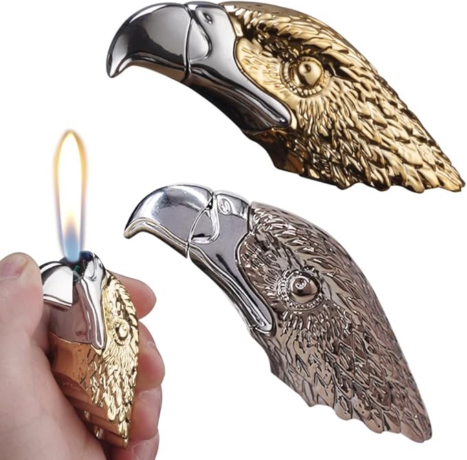 2PACK Black Gold Eagle Head Windproof Butane Jet Torch Lighter,Funny Cool Lighters,Adjustable Jet Flame Torch,Refillable,Grill BBQ Candle Camping(Without Gas)