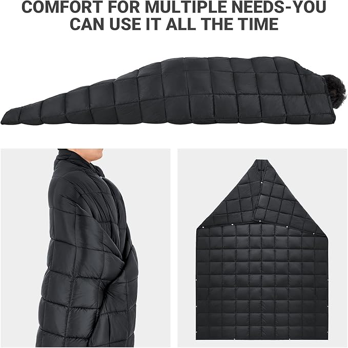 KingCamp Camping Blanket Lightweight, Multifunctional Warm Puffy Outdoor Blanket with Snap Button, Water Repellent, Backpacking Quilt for Travel, Airplane, Hiking, Picnic