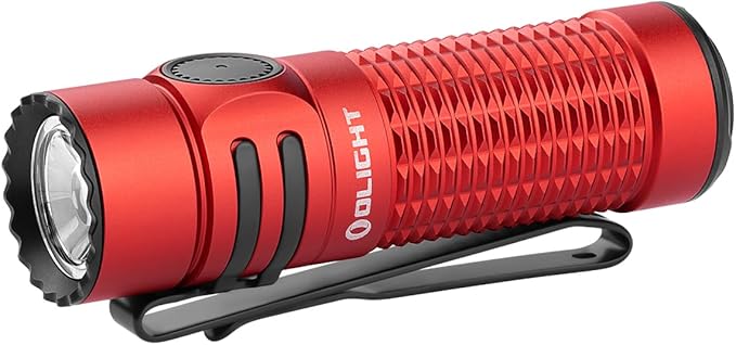 OLIGHT Warrior Nano Tactical Flashlight, 1200 Lumens Rechargeable LED Light with MCC Charger, Dual Switches EDC Flashlight for Emergency, Outdoors and Camping (Red)