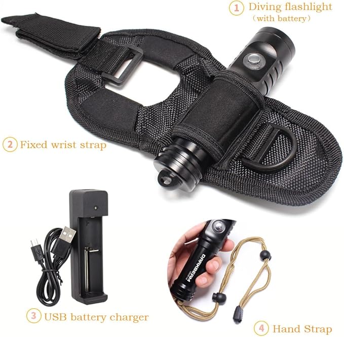 DARKBEAM Diving Wrist Flashlight Rechargeable, Underwater Dive Lights Scuba Gear, L2 Super Bright Flashlights LED 1200 Lumen, Water Resistant Handheld Torch Battery-Powered for Camping, Emergency