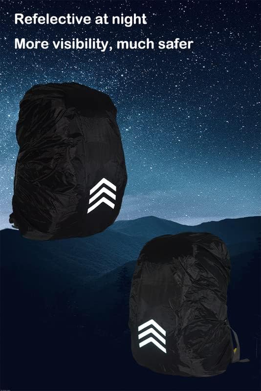 Backpack Rain Cover Waterproof for 8-70L, Compact Foldable Hi-Visibility Reflective Strips Anti-dust Ultralight Rain Cover for Hiking Camping Cycling Traveling (Black)