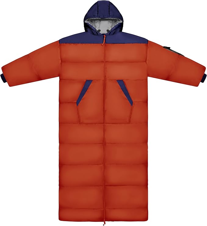 Thermotuff Wearable Sleeping Bag with Dual Hoodie, Long Sleeves, Pockets & Adjustable Drawstring - Ideal for Camping, Cold Weather Hiking, and Stadium Sak Blanket