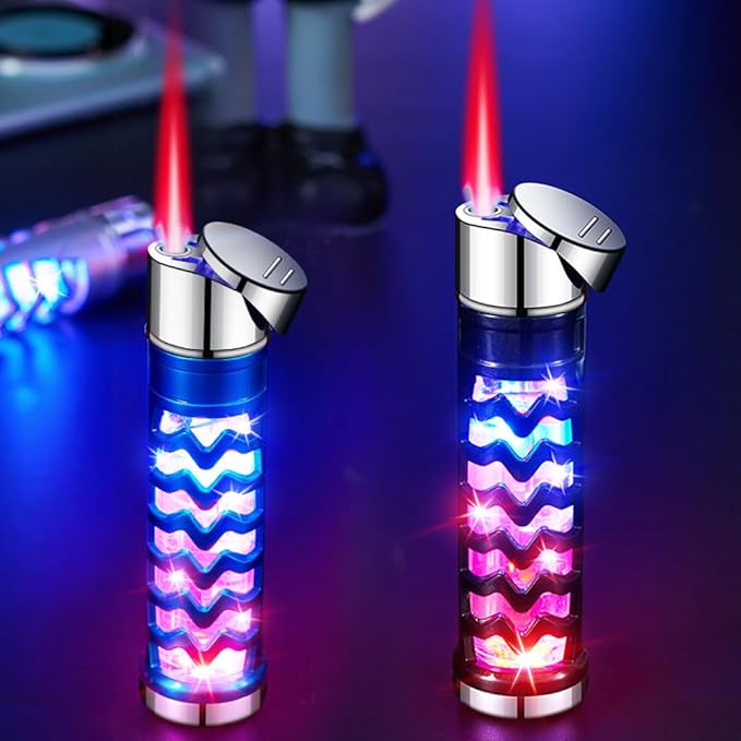 2 Pack Blue Black Windproof Butane Jet Torch Lighter,Funny Cool Lighters,Adjustable Jet Flame Torch,Refillable,Grill BBQ Candle Camping(Without Gas)