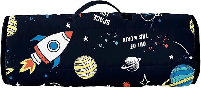 Space Nap Mat - Space Ship Galaxy Sleeping Bag with Removable Pillow - Daycare and Sleepovers Preschool Kindergarten Bedding Set for Kids Toddler Boys Girls
