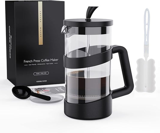 RAINBEAN Large French Press Glass Travel Camping Coffee Makers Pot, 34 oz Portable Cold Heat Press Coffee Tea Brewer