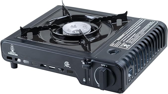 The First Penguin Portable Camping Stove - with Carrying Case 10,000 BTU Great for Emergency Preparedness Kit, High Power Butane Stove, Perfect for Camping, Hiking and Emergency-Black
