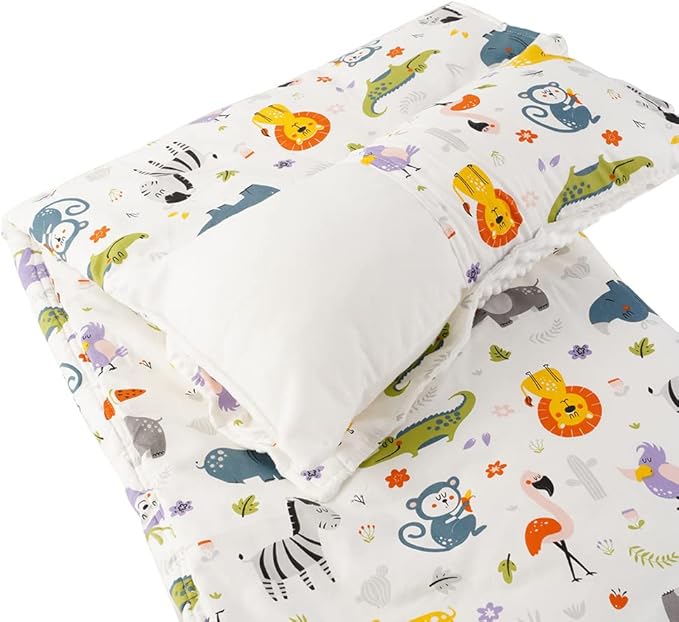 Bunnikins & Clover Toddler Nap Mat with Removable Pillow, Nap Mats for Preschool, Easy Clean Toddler Nap Pad for Kindergarten, Kids Sleeping Bag for Travel Camping