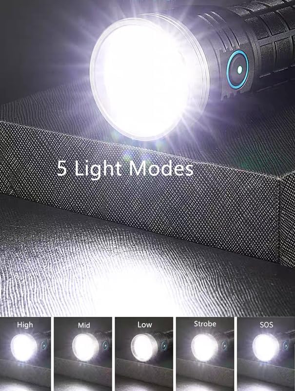 XC04 Flashlights High Lumens Rechargeable Max 4000 Lumens,High Powered Flashlight with 8*LED 6000K,5 Light Modes,Super Bright Flash Light for Hiking,Camping.