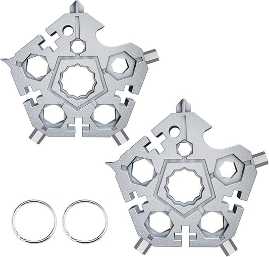 2PCS 23-in-1 Portable Carbon Steel Snowflake Multi Tool with Key Ring,Hand Tool Portable,Bottle Opener,Flat Phillips Screwdriver,Wrench Kit for Adventure Camping Travel Tool (Silver-2pcs)