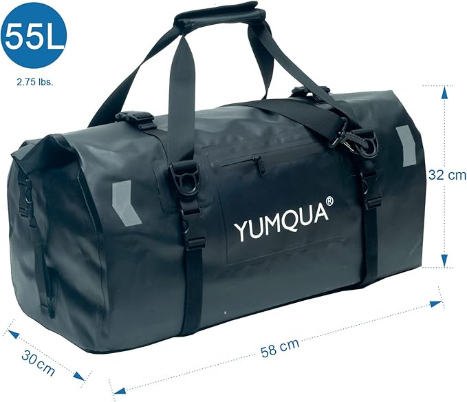 Waterproof Duffel Bag Keeps Gear Dry, Heavy Duty Roll Top Dry Duffle Bag Perfect for Motorcycle Traveling Camping Hiking Fishing Skating Boating Kayaking, 55L Black