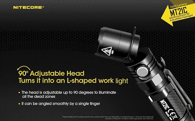 Nitecore MT21C LED Flashlight, 1000 Lumen Right Angle 90 Degree Tiltable Head L-Shape USB Rechargeable with Hard Duty Holster