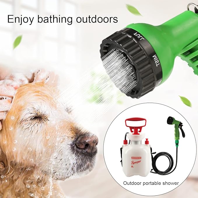 CLICIC 0.52 Gallon Pressure Sprayer with 7 Spray Modes, Camping Shower with Removable Hose and Shower Head for Camping Outdoor Traveling Hiking and Pet Bath 2L