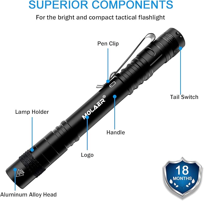 Pen Light Flashlight, 2-Pack B16 LED Pocket PenLight with Clip, 3 Lighting Modes, Small, Mini, Waterproof, Great for Camping, Work, Repair, Emergency (4 × AAA Battery Included)