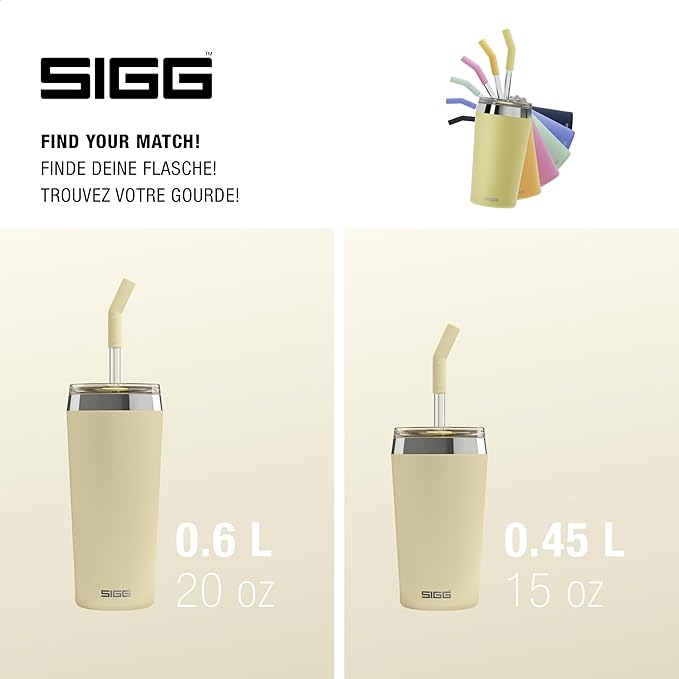 SIGG - Insulated Mug - Travel Mug Helia - With Durable Glass Straw & Cleaning Brush - Leakproof - BPA Free - 18/8 Stainless Steel - 15oz/20oz